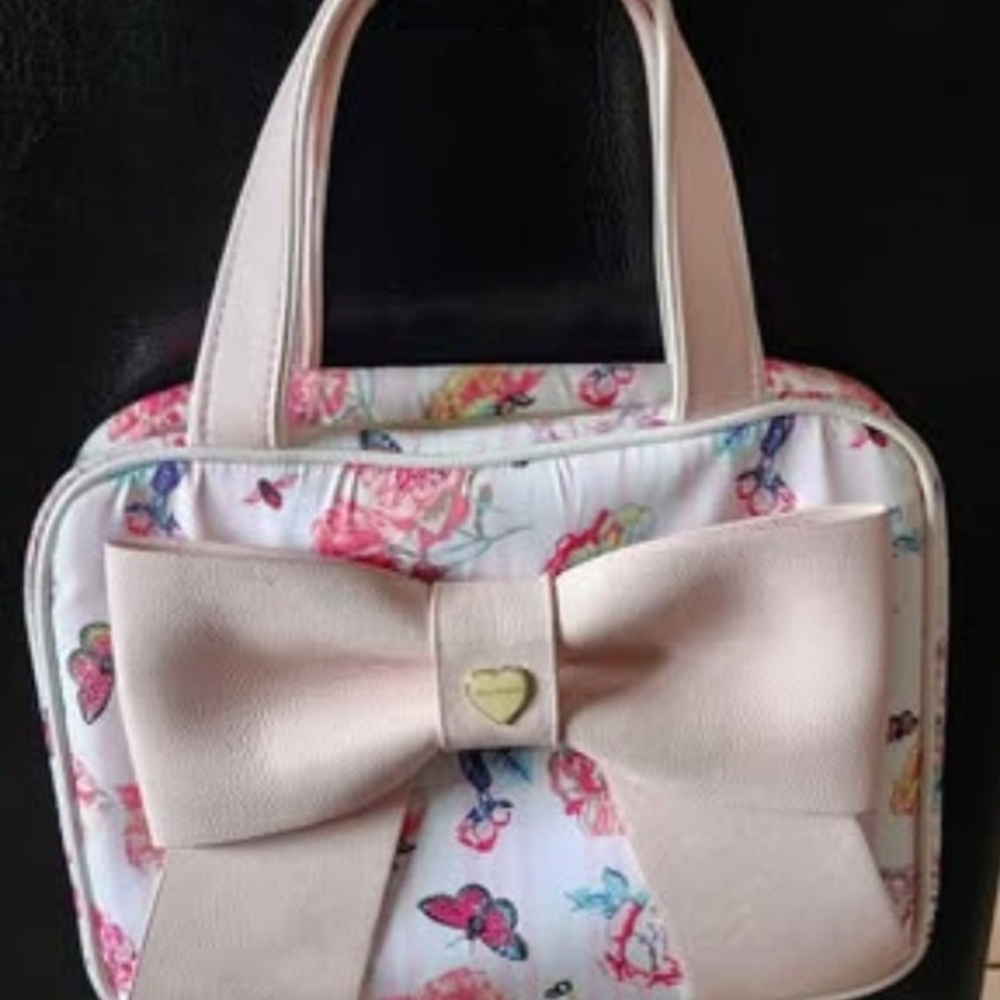 Betsey Johnson Pink Floral Cosmetic Bag with Bow